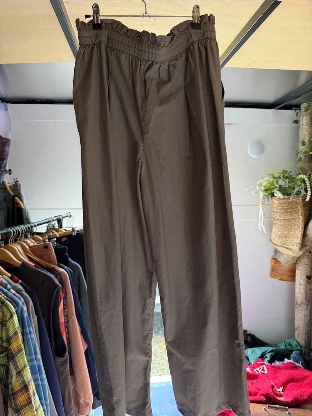 Free People Light Taupe Wide Leg Paperbag Waist Pants
